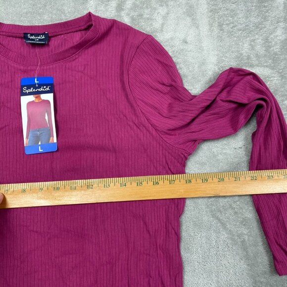 Splendid Long-Sleeve Ribbed Top L Magenta Rayon & Elastane Blend NWT 6509 - Picture 7 of 8